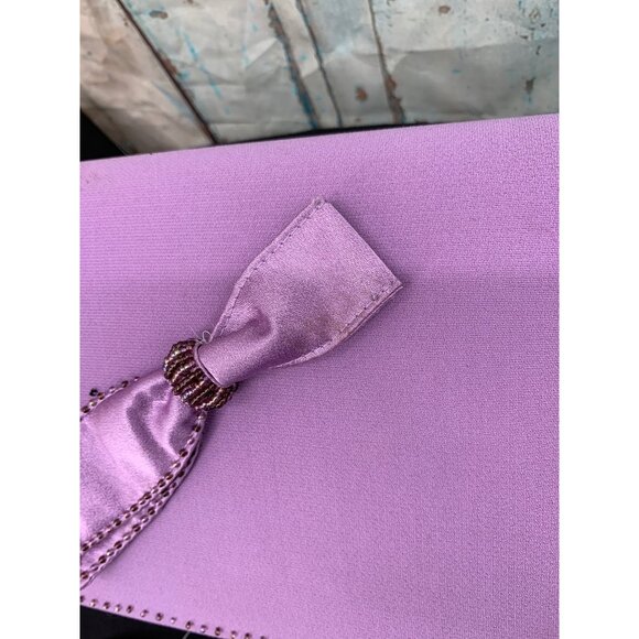 Milano Lilac Satin Evening Clutch Purse W/ Bow Detail & Rope Strap - Picture 2 of 12